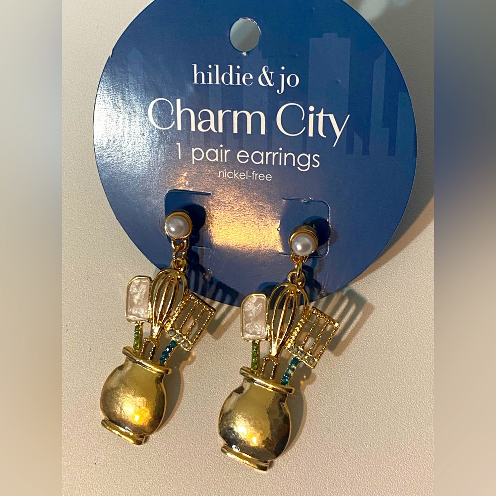 Gold Charm City Earrings